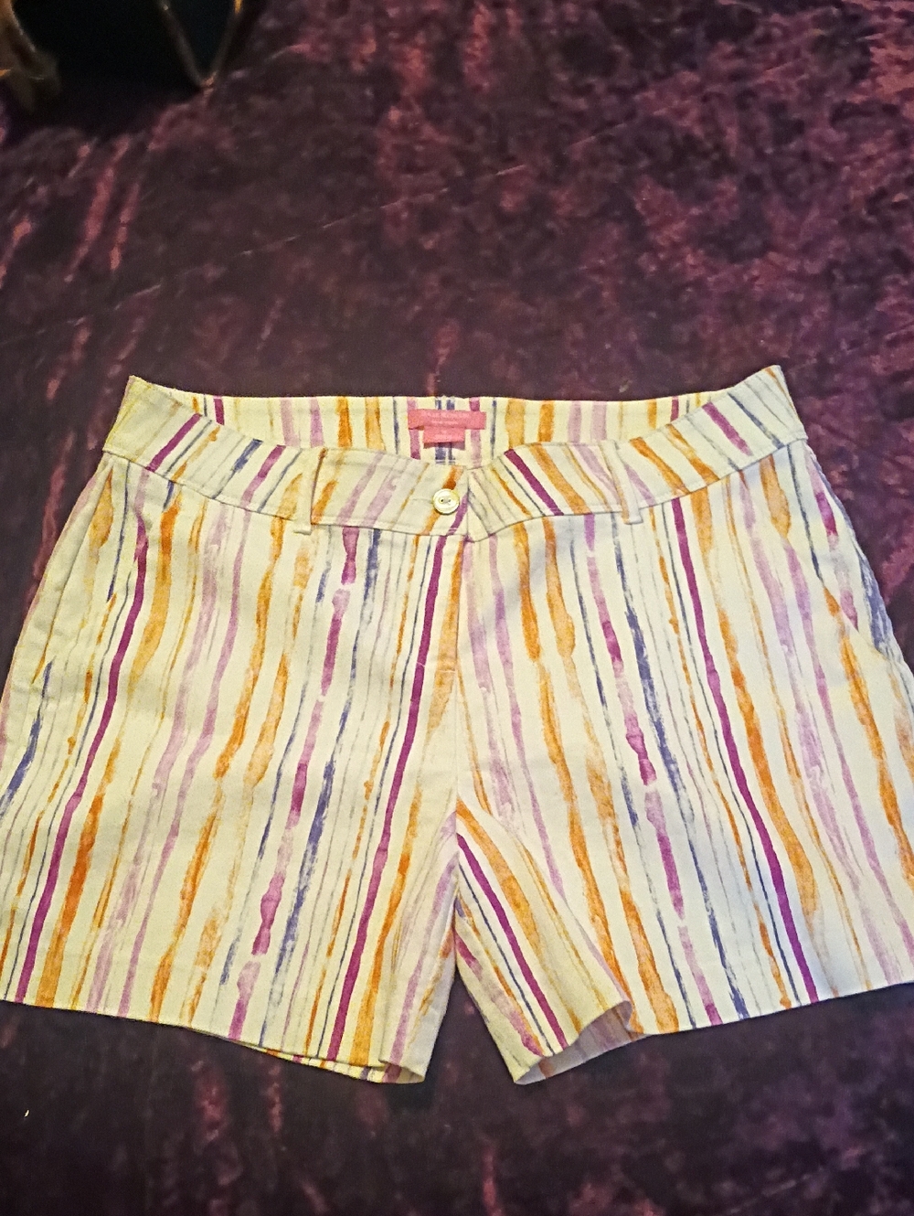 Isaac Mizrahi White Shorts with Multi Color Stripes